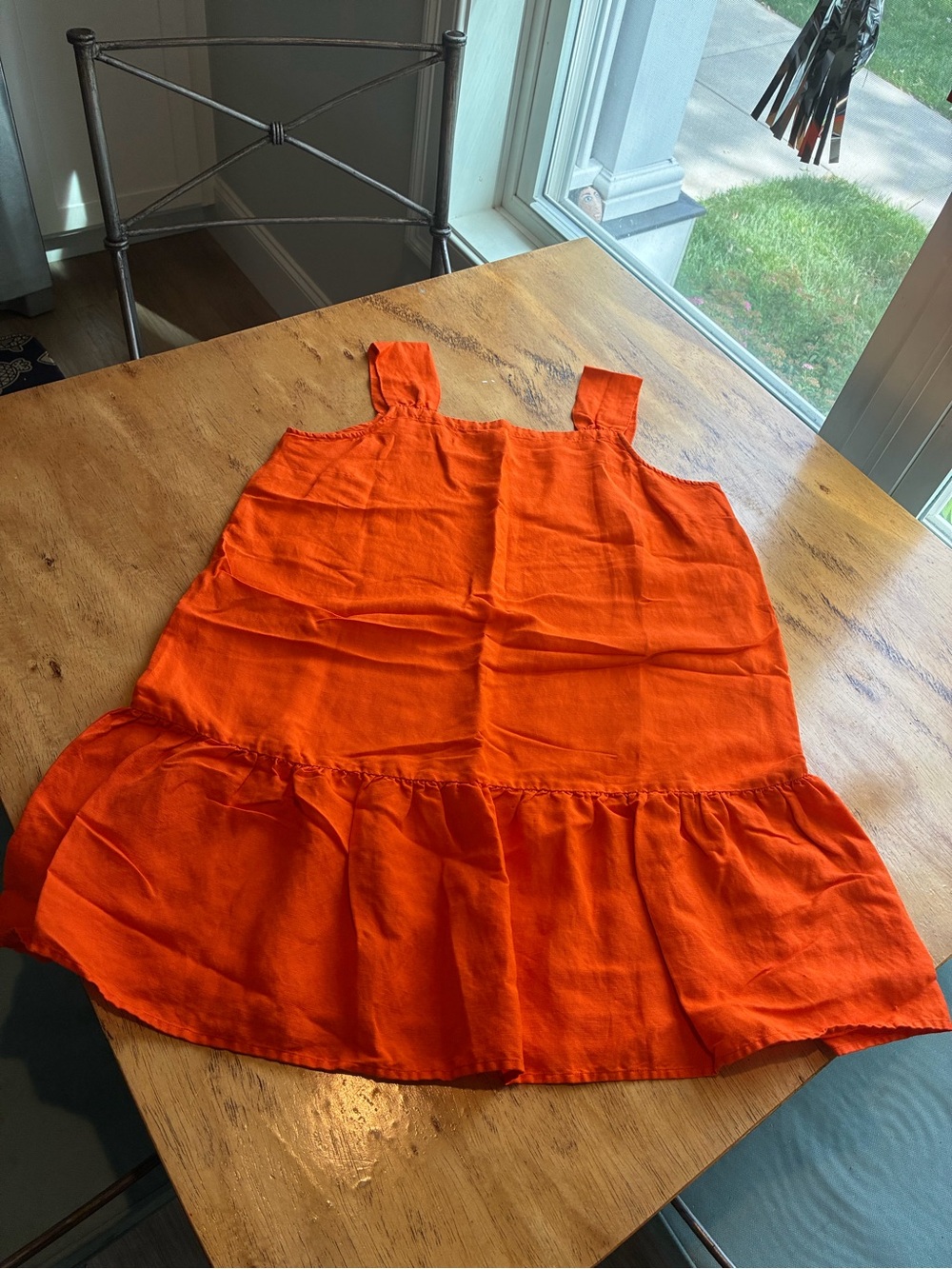Women's Orange/Red Tank Linen Dress - Stylish Ruffle Hem